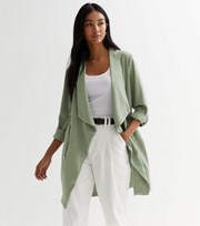 New Look Olive 3/4 Sleeve Waterfall Duster Coat